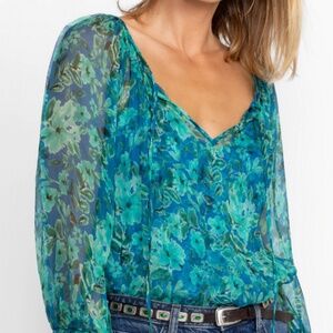 Johnny Was Raquel Silk Peasant Blouse size L